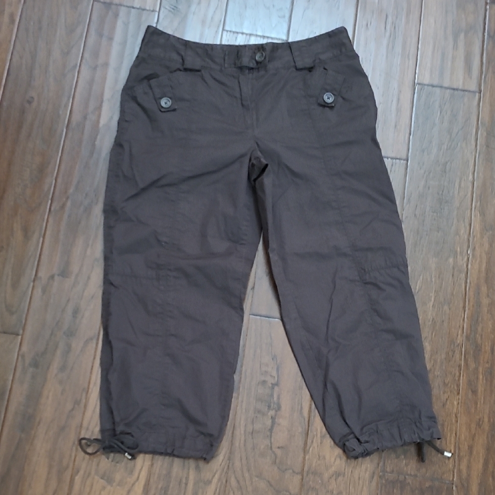 Ann Taylor LOFT Dark Brown ANN Cropped Pants with drawstring cuffs size 8